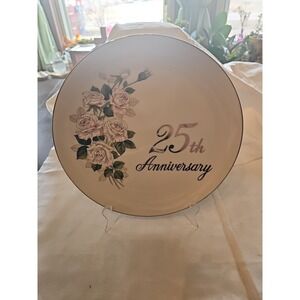 Papel 25th Anniversary  Plate With Pink Roses Accents*Pre-Owned 9"